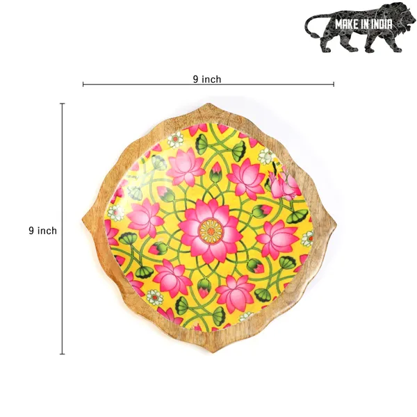 Yellow_&_Pink_Floral_Wooden_Enamel_Coated_Round_Serving_Platter_In_Mangowood_,_Snacks_Platter_For_Home_&_Dining_Table_,_Multipurpose_Tray_,_Serving_Tray_(_(23x23)Cm_)