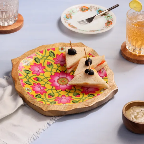 Yellow_&_Pink_Floral_Wooden_Enamel_Coated_Round_Serving_Platter_In_Mangowood_,_Snacks_Platter_For_Home_&_Dining_Table_,_Multipurpose_Tray_,_Serving_Tray_(_(23x23)Cm_)