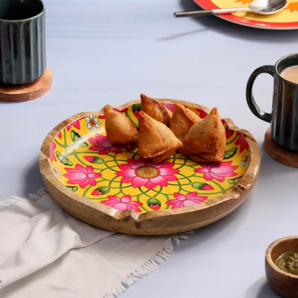 Yellow_&_Pink_Floral_Wooden_Enamel_Coated_Round_Serving_Platter_In_Mangowood_,_Snacks_Platter_For_Home_&_Dining_Table_,_Multipurpose_Tray_,_Serving_Tray_(_(28x28)Cm_)
