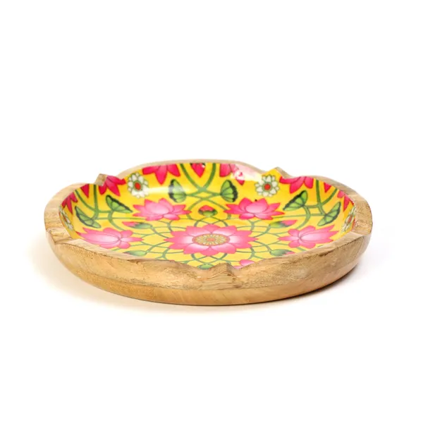 Yellow_&_Pink_Floral_Wooden_Enamel_Coated_Round_Serving_Platter_In_Mangowood_,_Snacks_Platter_For_Home_&_Dining_Table_,_Multipurpose_Tray_,_Serving_Tray_(_(28x28)Cm_)