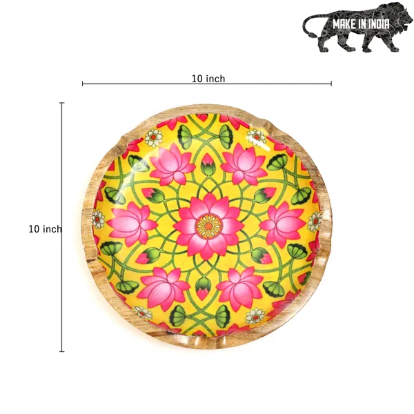 Yellow_&_Pink_Floral_Wooden_Enamel_Coated_Round_Serving_Platter_In_Mangowood_,_Snacks_Platter_For_Home_&_Dining_Table_,_Multipurpose_Tray_,_Serving_Tray_(_(28x28)Cm_)
