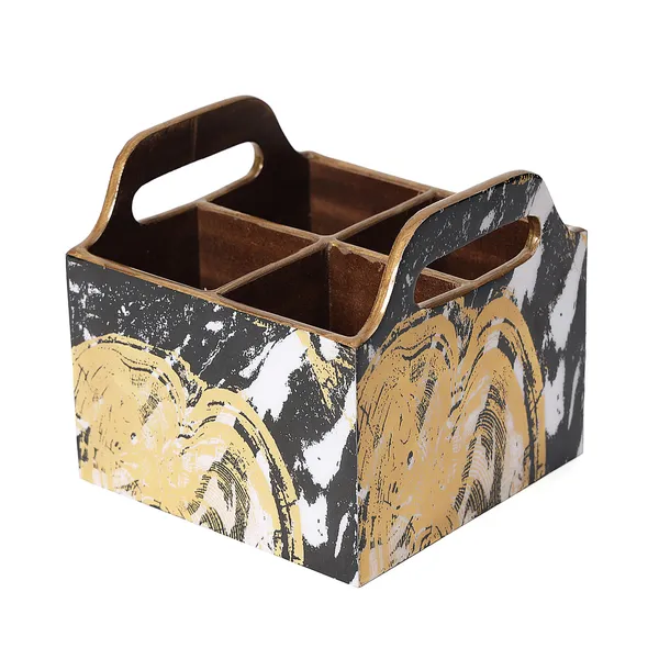 Black_&_Gold_Wooden_Enamel_Coated_Multi_Utility_Wooden_Holders_With_4_Sections_,_Spoon_Stand_Chammach_Holder_,_Pen_Stand_(_(15X15X13.5)Cm_)
