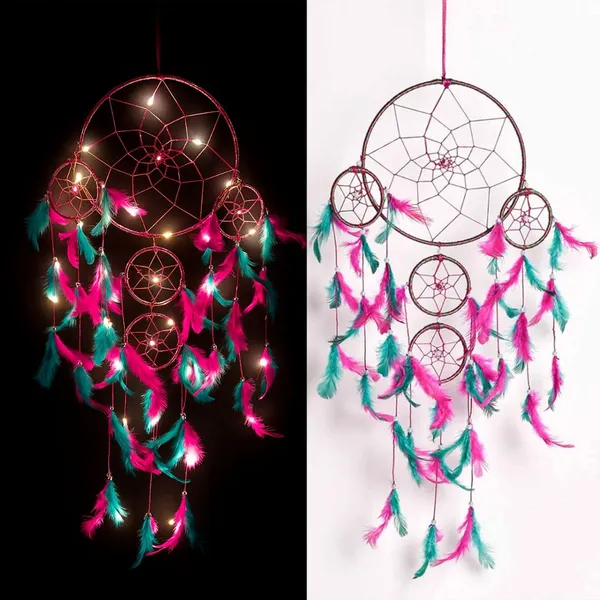 Dream_Catcher_with_Lights_Wall_Hanging_with_5_Ring_with_Pink_&_Green_Feathers_and_Lights_for_Home_D?cor,_Diwali_Gifting_Hanging_Decoration