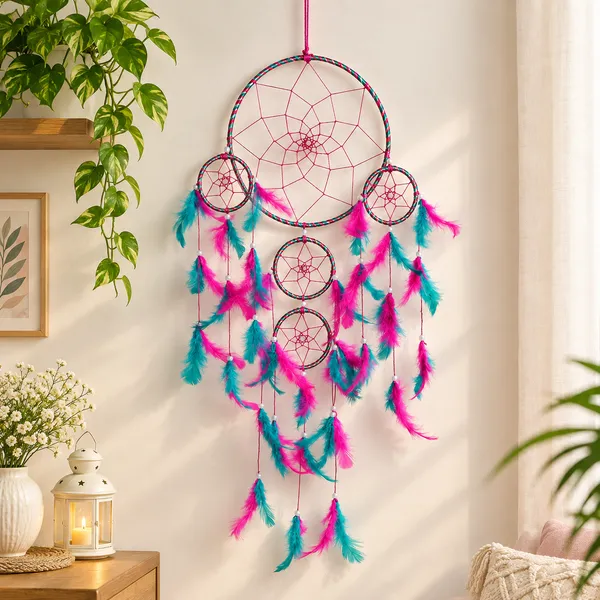 Dream_Catcher_with_Lights_Wall_Hanging_with_5_Ring_with_Pink_&_Green_Feathers_and_Lights_for_Home_D?cor,_Diwali_Gifting_Hanging_Decoration