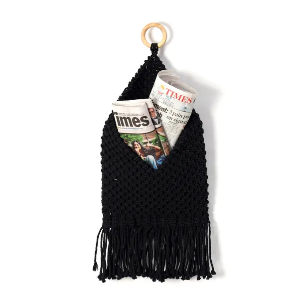 Handcrafted_Black_Macrame_Magazine_&_Newspaper_Holder_Boho_Cotton_Rope_Wall_Hanging_Mail_Organizer_with_Wooden_Ring_for_Home_and_Office_Decor