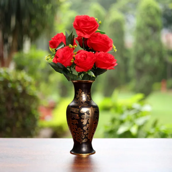 Artificial_Red_Rose_Flower_Bunch_With_12_Leaves_Decorative_Floral_Arrangement_For_Home_Living_Room_Table_Centerpiece_Wedding_Decoration_Gift_Item_Pack_of_1__(Vase_Not_Included)