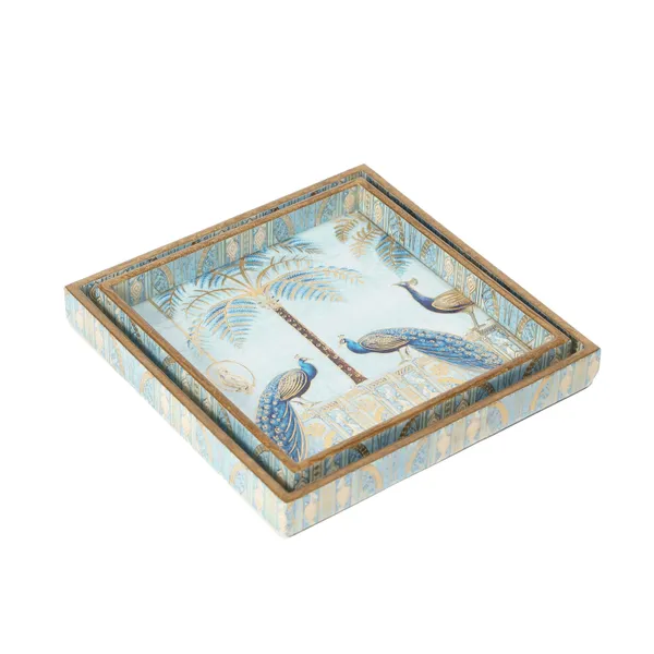 Wooden_Enamel_Coated_Square_Set_of_2_Trays_|_Serving_Tray_for_Home_&_Dining_Table_|_Printed_Multipurpose_Trays__(8x8_,_9x9_Inches)