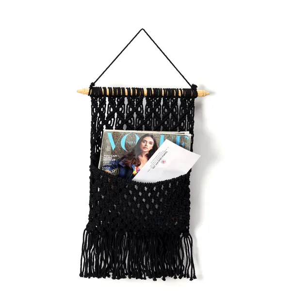 Handcrafted_Black_Macrame_Magazine_Holder_Wall_Hanging_Boho_Chic_Cotton_Rope_Mail_Organizer_and_Newsstand_with_Wooden_Dowel_for_Home_&_Office_Decor