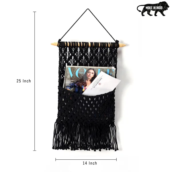 Handcrafted_Black_Macrame_Magazine_Holder_Wall_Hanging_Boho_Chic_Cotton_Rope_Mail_Organizer_and_Newsstand_with_Wooden_Dowel_for_Home_&_Office_Decor