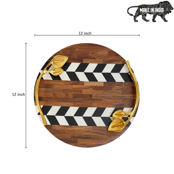 Bown_&_Black_Wooden_Resin_Round_Serving_Platter_With_Inlay_Work_In_Resin_And_Wood_,_Snacks_And_Cheese_Platter_For_Home_&_Dining_Table_,_Multipurpose_Tray_With_Handles_(_(30X30)Cm_)