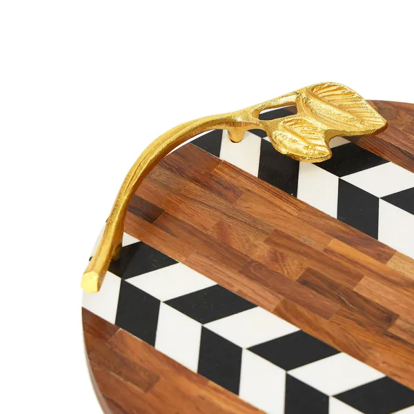 Bown_&_Black_Wooden_Resin_Round_Serving_Platter_With_Inlay_Work_In_Resin_And_Wood_,_Snacks_And_Cheese_Platter_For_Home_&_Dining_Table_,_Multipurpose_Tray_With_Handles_(_(30X30)Cm_)