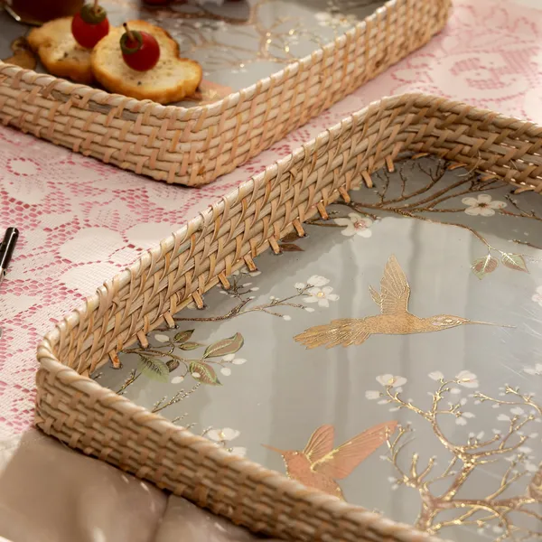 Silver_&_Gold_Wooden_And_Cane_Wooden_Enamel_Coated_Square_Set_Of_2_Trays_With_Cane_Border_,_Serving_Tray_For_Home_&_Dining_Table_,_Cane_Multipurpose_Trays_(_(33X33||28X28)Cm_)_(Set_Of_2)