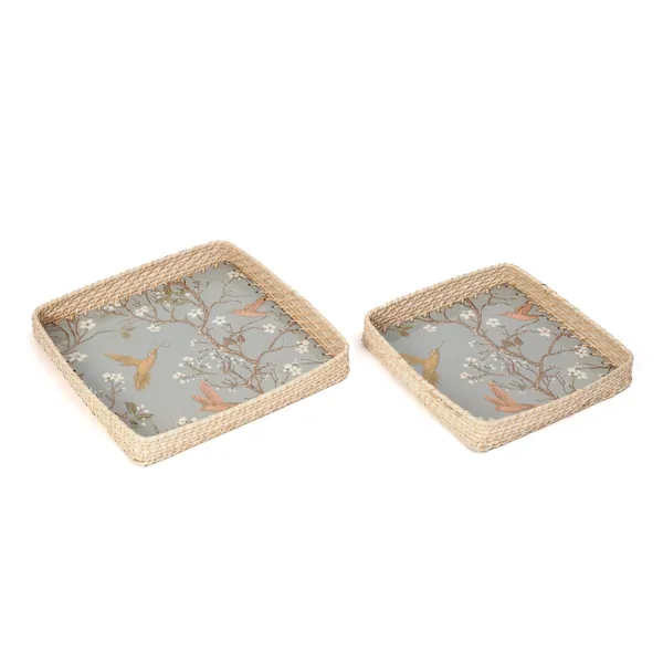Silver_&_Gold_Wooden_And_Cane_Wooden_Enamel_Coated_Square_Set_Of_2_Trays_With_Cane_Border_,_Serving_Tray_For_Home_&_Dining_Table_,_Cane_Multipurpose_Trays_(_(33X33||28X28)Cm_)_(Set_Of_2)