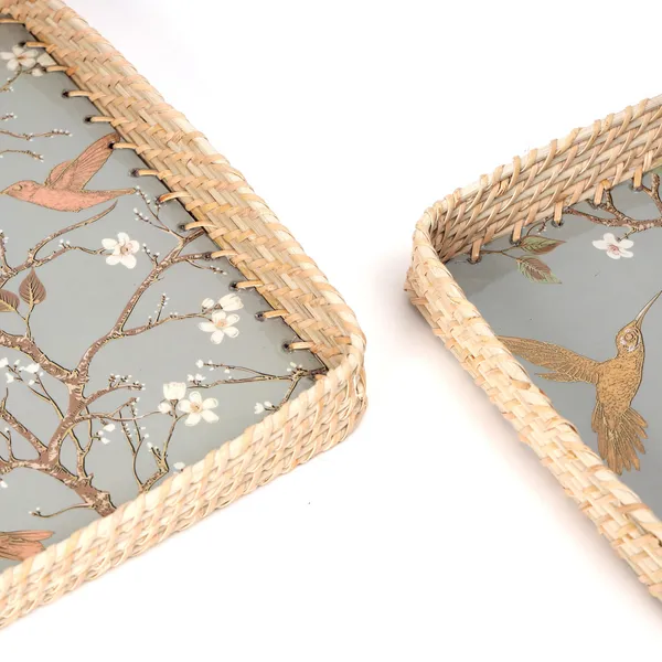 Silver_&_Gold_Wooden_And_Cane_Wooden_Enamel_Coated_Square_Set_Of_2_Trays_With_Cane_Border_,_Serving_Tray_For_Home_&_Dining_Table_,_Cane_Multipurpose_Trays_(_(33X33||28X28)Cm_)_(Set_Of_2)