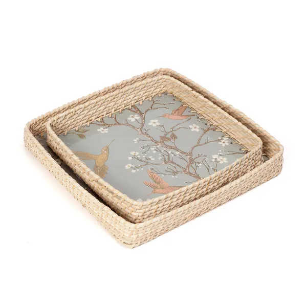 Silver_&_Gold_Wooden_And_Cane_Wooden_Enamel_Coated_Square_Set_Of_2_Trays_With_Cane_Border_,_Serving_Tray_For_Home_&_Dining_Table_,_Cane_Multipurpose_Trays_(_(33X33||28X28)Cm_)_(Set_Of_2)