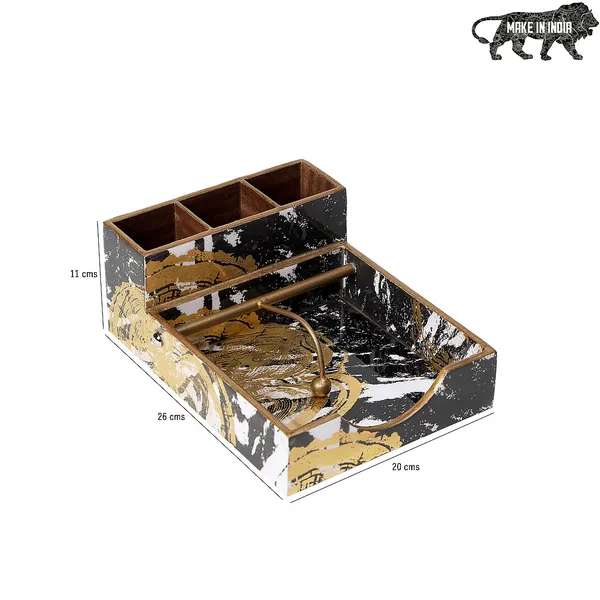 Black_&_Gold_Wooden_Enamel_Coated_Multi_Utility_Wooden_Holders_With_4_Sections_,_Spoon_Stand_Chammach_Holder_With_Napkin_Holder_,_Pen_Stand_(_(20X26X11)Cm_)