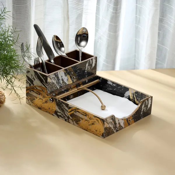 Blue Elephant Black Gold Wooden Enamel Coated Multi Utility