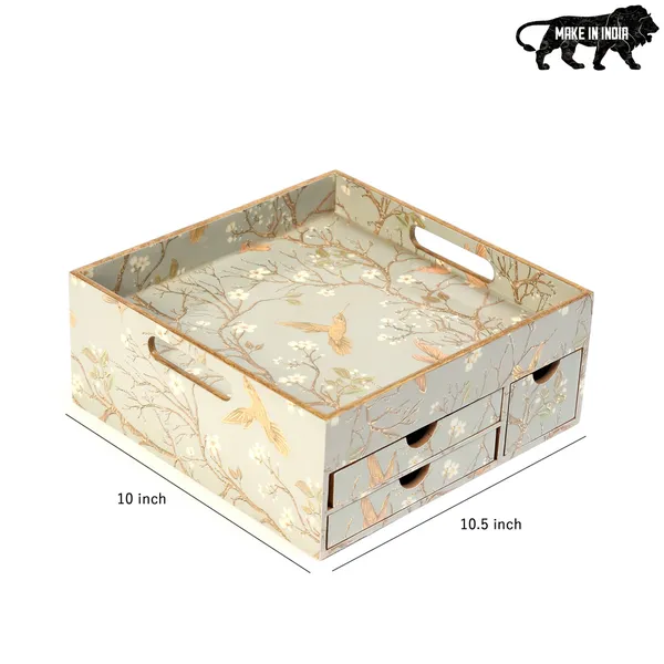 Silver_&_Gold_Wooden_Wooden_Enamel_Coated_Multi_Serving_Tray_With_3_Drawers_For_Home_,_Multi_Storage_Organizer_Tray_,_Dining_Tray_,_Drawer_Tray_(_(25X25X12)Cm_)