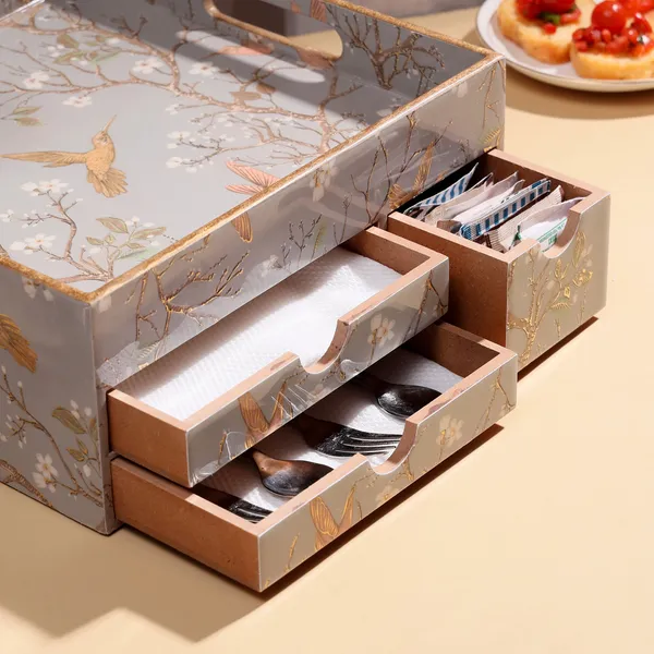 Silver_&_Gold_Wooden_Wooden_Enamel_Coated_Multi_Serving_Tray_With_3_Drawers_For_Home_,_Multi_Storage_Organizer_Tray_,_Dining_Tray_,_Drawer_Tray_(_(25X25X12)Cm_)