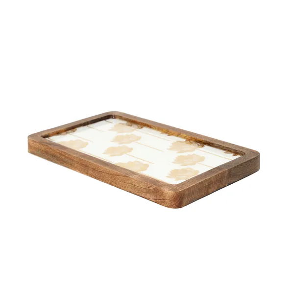 White_&_Gold_Wooden_Enamel_Coated_Rectangular_Serving_Platter_In_Mangowood_,_Snacks_Platter_For_Home_&_Dining_Table_,_Multipurpose_Tray_,_Serving_Tray_(_(25X15)Cm_)