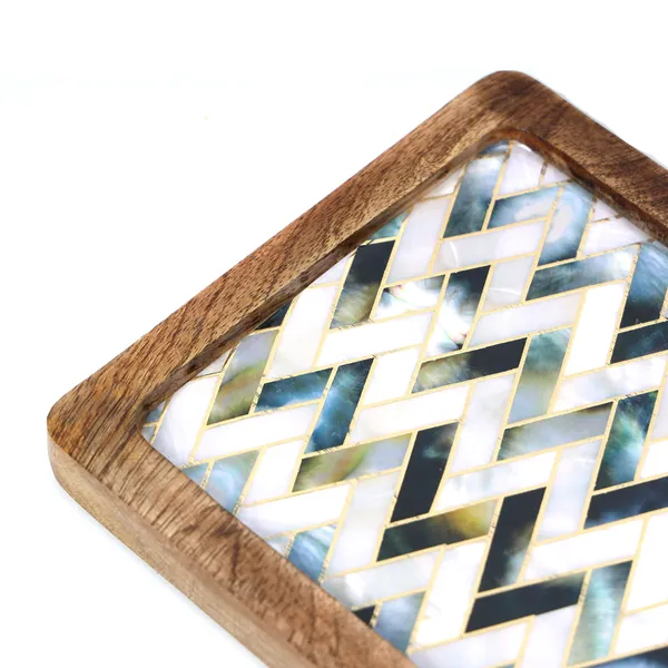White_&_Silver_Wooden_Enamel_Coated_Square_Serving_Platter_In_Mangowood_,_Snacks_Platter_For_Home_&_Dining_Table_,_Multipurpose_Tray_,_Serving_Tray_(_(20X20)Cm_)