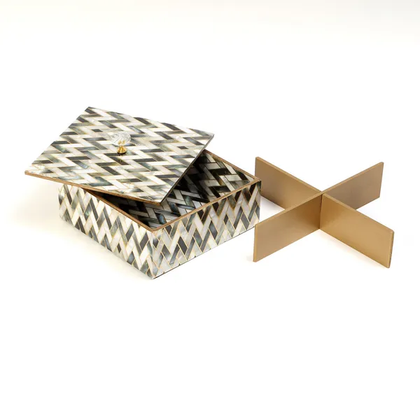 White_&_Silver_Wooden_Enamel_Coated_Premium_Waterproof_Multipurpose_Organizer_Box_,_Woodenbox_,_Dryfruit_Serving_Box_,_Square_Storage_Box_(_(25X25)Cm_)