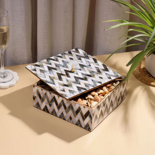 White_&_Silver_Wooden_Enamel_Coated_Premium_Waterproof_Multipurpose_Organizer_Box_,_Woodenbox_,_Dryfruit_Serving_Box_,_Square_Storage_Box_(_(25X25)Cm_)