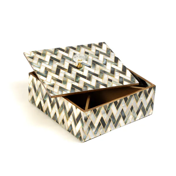 White_&_Silver_Wooden_Enamel_Coated_Premium_Waterproof_Multipurpose_Organizer_Box_,_Woodenbox_,_Dryfruit_Serving_Box_,_Square_Storage_Box_(_(25X25)Cm_)