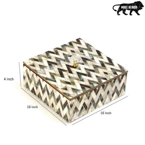 White_&_Silver_Wooden_Enamel_Coated_Premium_Waterproof_Multipurpose_Organizer_Box_,_Woodenbox_,_Dryfruit_Serving_Box_,_Square_Storage_Box_(_(25X25)Cm_)