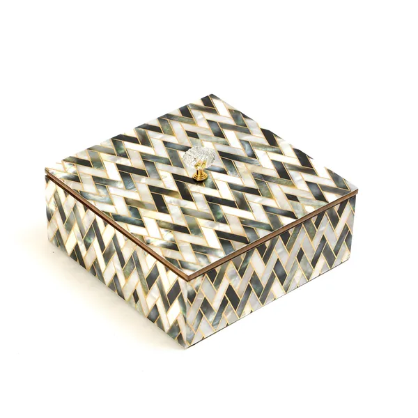 White_&_Silver_Wooden_Enamel_Coated_Premium_Waterproof_Multipurpose_Organizer_Box_,_Woodenbox_,_Dryfruit_Serving_Box_,_Square_Storage_Box_(_(25X25)Cm_)