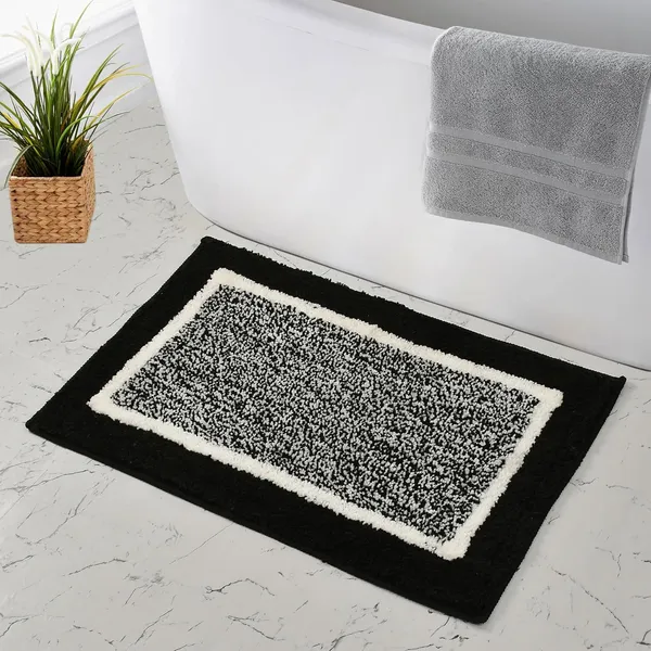 MAA_HOME_CONCEPT_Microfiber_Bathroom_Door_Mat,_Border_White,_Non-Slip_Backing,_Super_Absorbent_(Black,_40x60_cm)