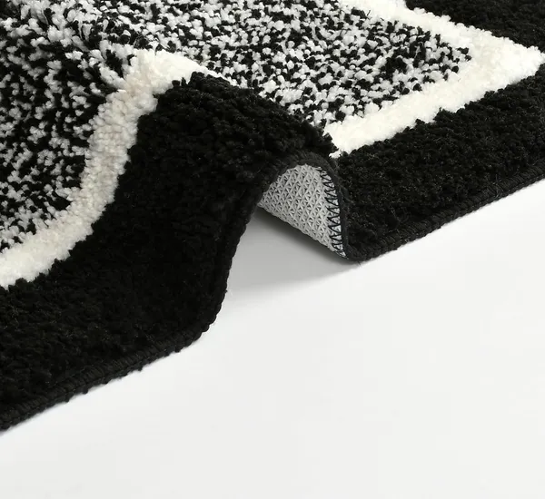 MAA_HOME_CONCEPT_Microfiber_Bathroom_Door_Mat,_Border_White,_Non-Slip_Backing,_Super_Absorbent_(Black,_40x60_cm)