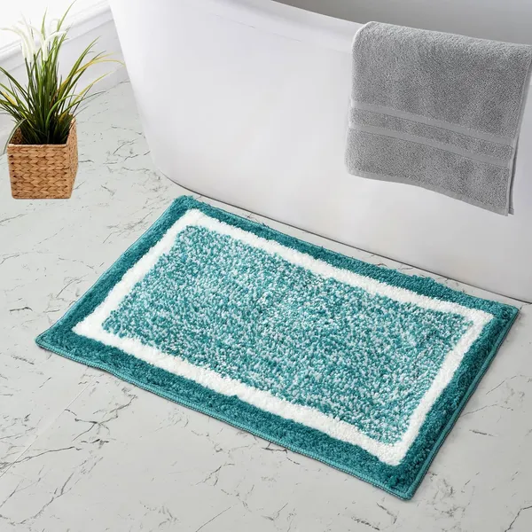 MAA_HOME_CONCEPT_Microfiber_Bathroom_Door_Mat,_Border_White,_Non-Slip_Backing,_Super_Absorbent_(Green,_40x60_cm)