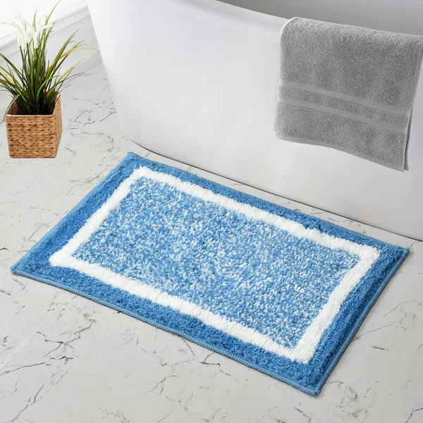 MAA_HOME_CONCEPT_Microfiber_Bathroom_Door_Mat,_Border_White,_Non-Slip_Backing,_Super_Absorbent_(Light_Blue,_40x60_cm)