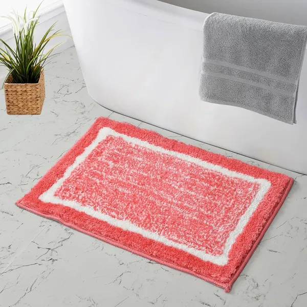 MAA_HOME_CONCEPT_Microfiber_Bathroom_Door_Mat,_Border_White,_Non-Slip_Backing,_Super_Absorbent_(Pink,_40x60_cm)