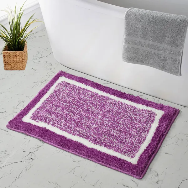 MAA_HOME_CONCEPT_Microfiber_Bathroom_Door_Mat,_Border_White,_Non-Slip_Backing,_Super_Absorbent_(Purple,_40x60_cm)