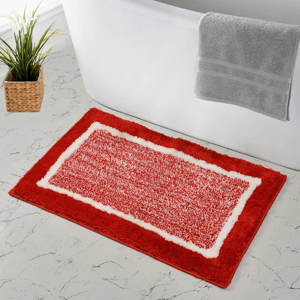 MAA_HOME_CONCEPT_Microfiber_Bathroom_Door_Mat,_Border_White,_Non-Slip_Backing,_Super_Absorbent_(RED,_40x60_cm)