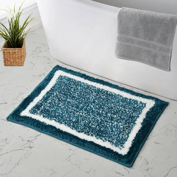 MAA_HOME_CONCEPT_Microfiber_Bathroom_Door_Mat,_Border_White,_Non-Slip_Backing,_Super_Absorbent_(Teal_Green,_40x60_cm)