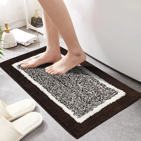 MAA_HOME_CONCEPT_Microfiber_Bath_Mat_Super_Absorbent/Anti-Skid_Mats_for_Bathroom/Bedroom/Door_Mat/Kitchen/Floor_Mat_(Border_Brown,_50x80)
