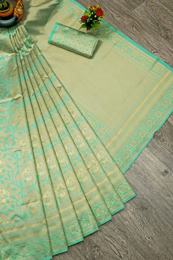 Turquoise_Saree_With_Soft_Lichi_Silk_Fabric_With_Jacquard_Work_For_Women