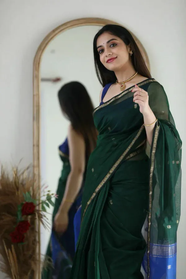 Green_&_Blue_Saree_With_Soft_Lichi_Silk_Fabric_With_Jacquard_Work_With_For_Women