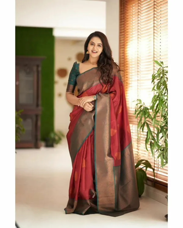 Red_Saree_With_Soft_Lichi_Silk_Fabric_With_Jacquard_Work_For_Women