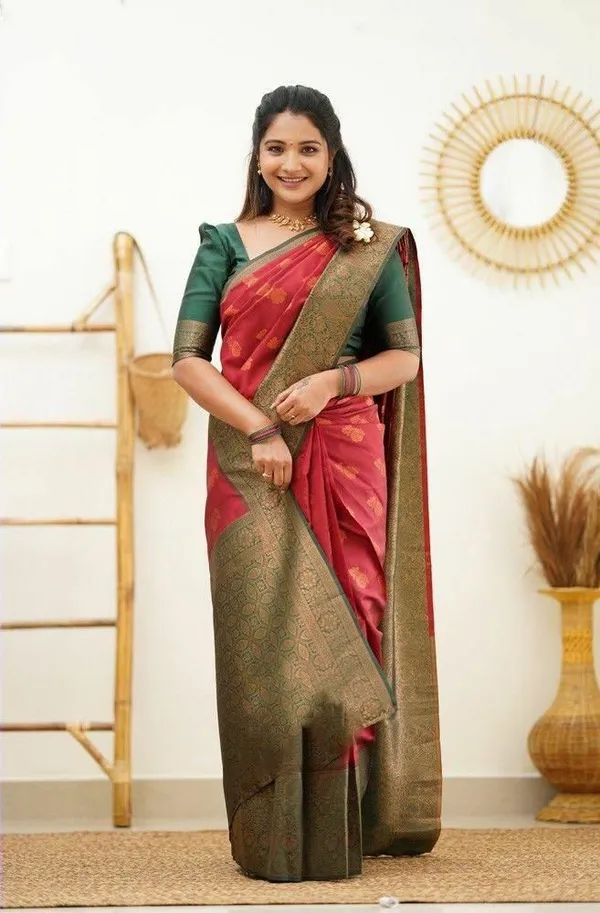Red_Saree_With_Soft_Lichi_Silk_Fabric_With_Jacquard_Work_For_Women