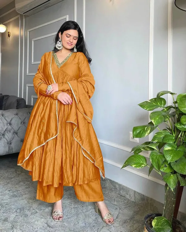 Brown_Pure_Chinon_Silk_Alia_Cut_Anarkali_Gown_Dupatta_Bottom_With_Embroidered_Work_For_Women