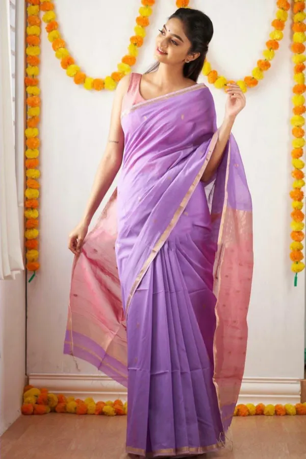 Lavender_Saree_With_Soft_Lichi_Silk_Fabric_With_Jacquard_Work_With_For_Women