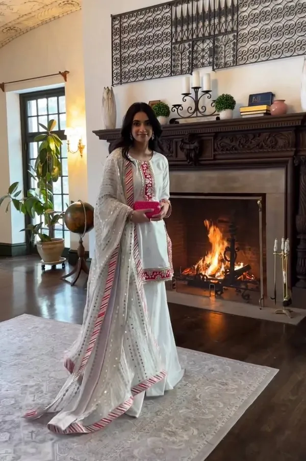 White_Faux_Georgette_Top_Palazzo_Dupatta_With_Embroidered_Work_For_Women