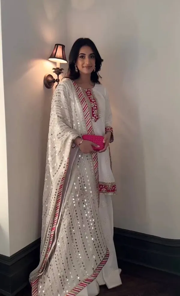 White_Faux_Georgette_Top_Palazzo_Dupatta_With_Embroidered_Work_For_Women