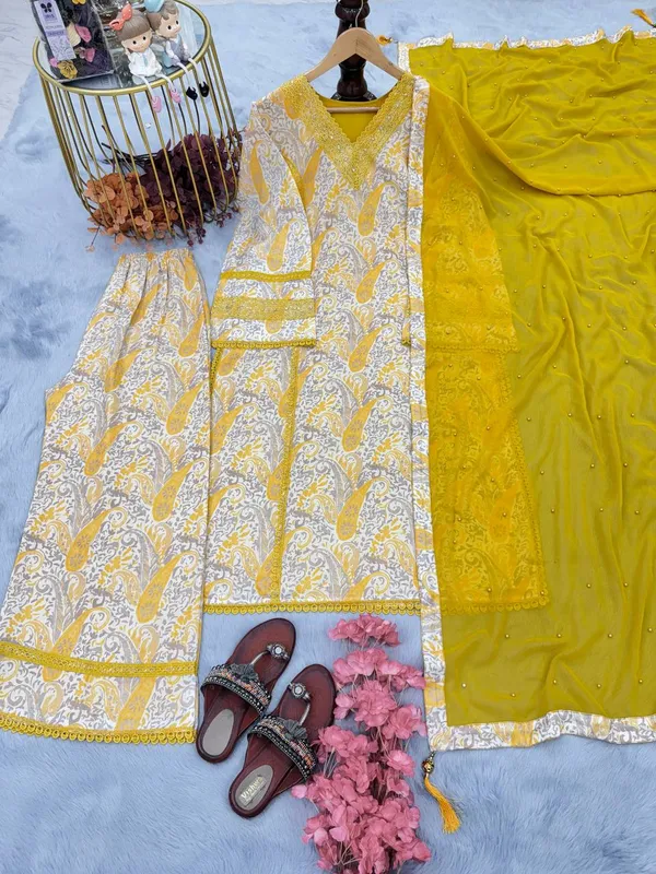 Yellow_Pure_Muslin_Cotton_Top_Palazzo_Dupatta_For_Women