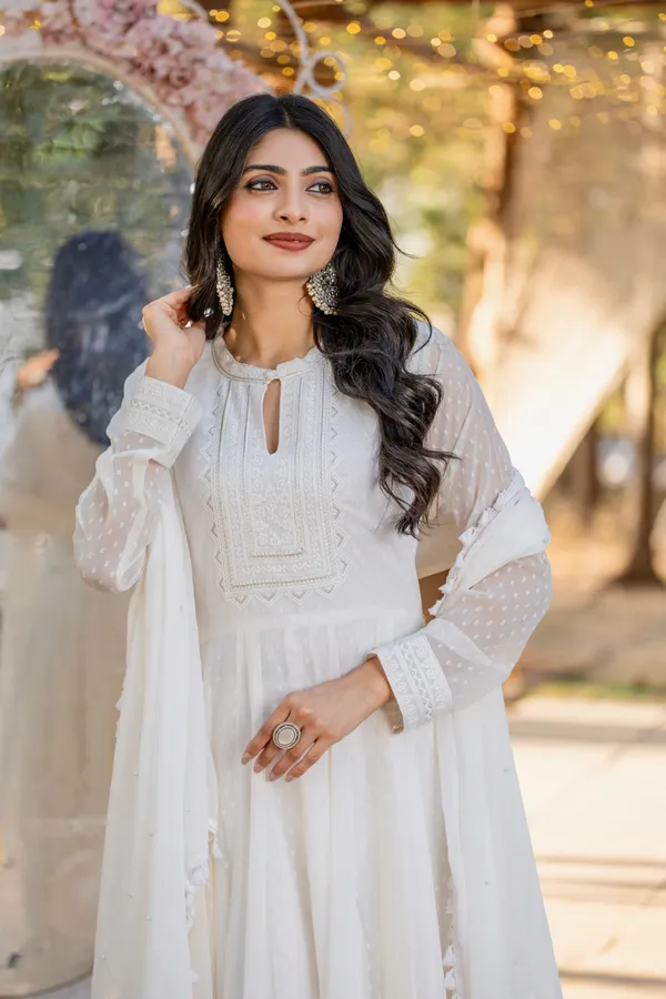 White_New_Party_Wear_Look_Anarkali_Gown_Bottom_Dupatta_Set_With_Faux_Georgette_Fabric_For_Women
