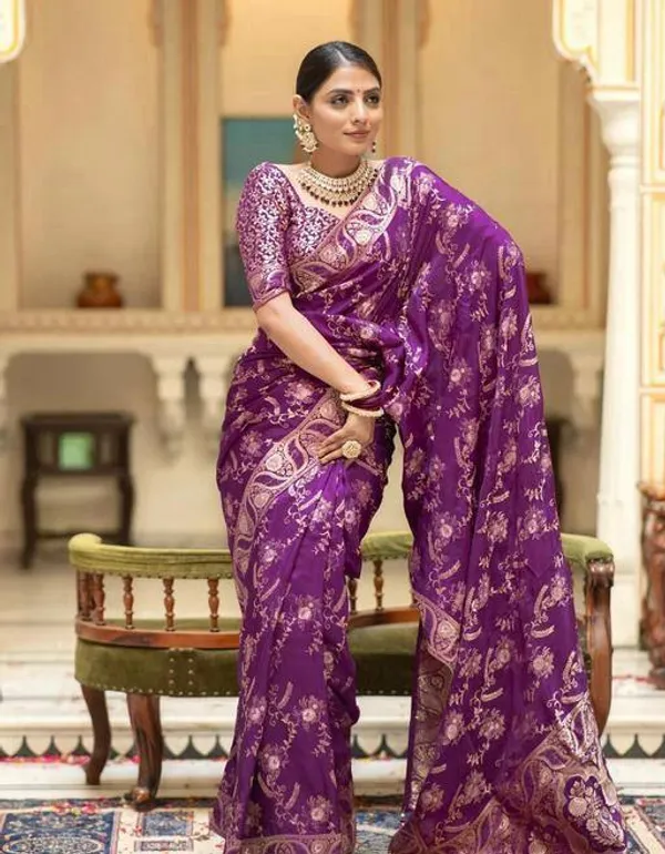 Purple_Saree_With_Soft_Lichi_Silk_Fabric_With_Jacquard_Work_With_For_Women